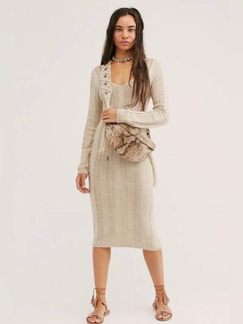 NWT: Free People Beach Savannah Sweater Ribbed twist back Midi Dress